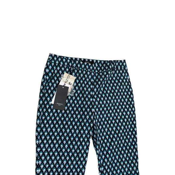 Max Mara Trousers Size 12 Blue Print Papy Cigarette Stretch NEW - Picture 2 of 11